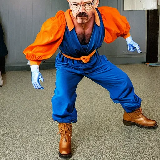 Prompt: walter white cast as live action goku
