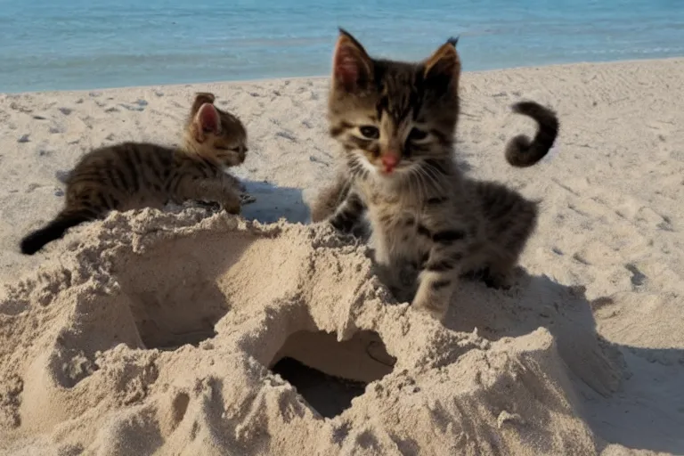 Image similar to kittens building a sand castle