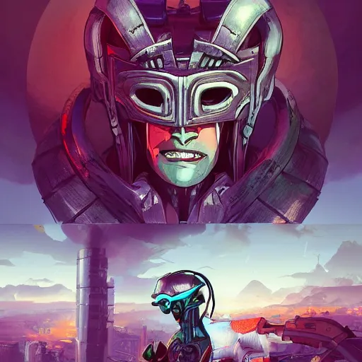 Image similar to cyberpunk viking helmet mask warrior goddess robot ninja fantasy, art gta 5 cover, official fanart behance hd artstation by jesper ejsing, by rhads, makoto shinkai and lois van baarle, ilya kuvshinov, ossdraws