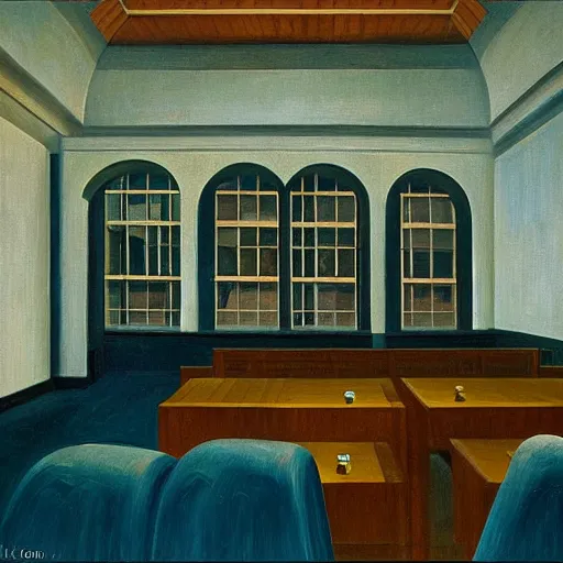 Prompt: hydroelectric dam interior, turbines, grant wood, pj crook, edward hopper, oil on canvas