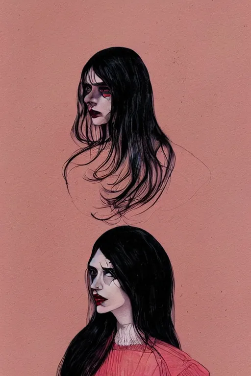 Image similar to portrait of a young beautiful woman with dark hair and dark eyes artwork by Martine Johanna, Jack Gaughan