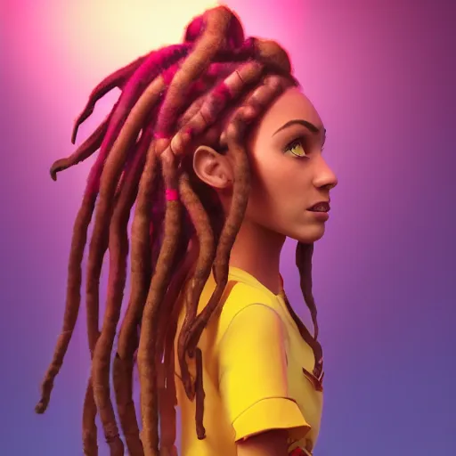 Image similar to Girl with dreadlocks, Disney's Encanto style, trending on artstation, ludicrous lighting, volumetric lighting, concept art, 4k, 8k, trending on artstation.