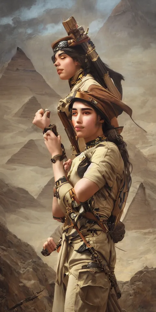 Image similar to egyptian female ranger, masterpiece by edgar maxence and ross tran and michael whelan, gustav dore, 8 k, octane render