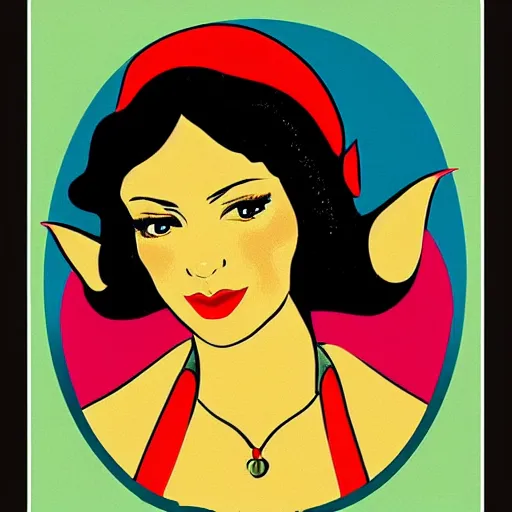 Prompt: portrait of an elf woman, retro poster style