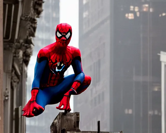 Image similar to photograph of spider - man on a building movie set