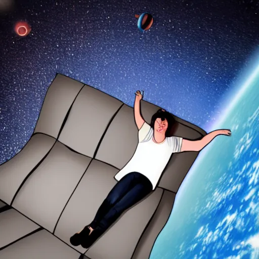 Image similar to couch flying through space