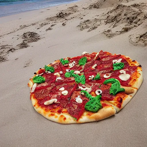 Image similar to beach sand monster eating pizza