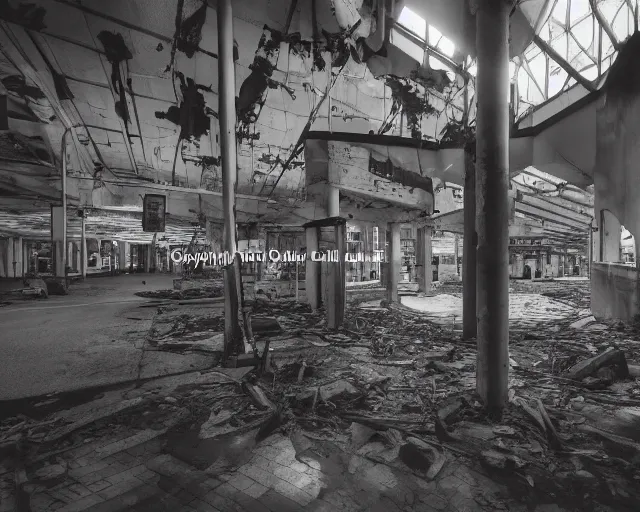 Prompt: camera footage of a Large demon or angel in an abandoned shopping mall, high exposure, dark, monochrome, camera, grainy, CCTV, security camera footage, timestamp, zoomed in, fish-eye lense, Titan, Attack on Titan,