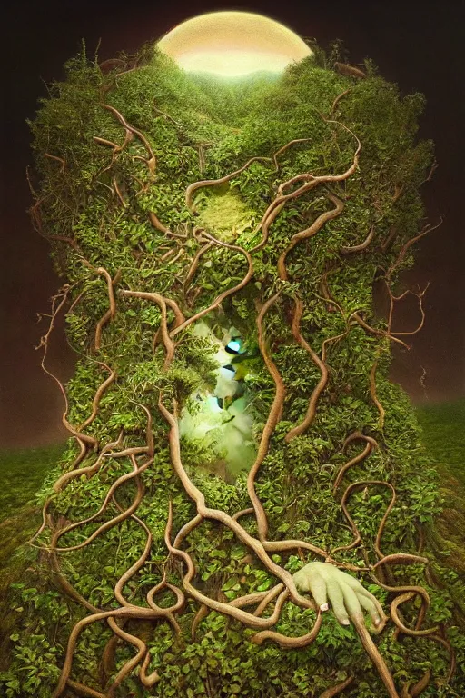 Prompt: Intricate stunning highly detailed portrait of mother earth, 🌱, by agostino arrivabene and Vladimir Kush, surreal, digital painting, ultra realistic, dramatic lighting, twisted vines, lush plants, pristine water, artstation