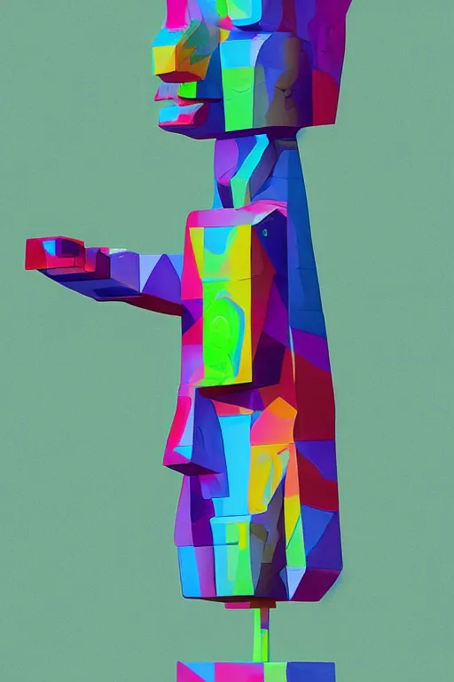 Image similar to cubist moai statue cutout digital illustration cartoon colorful beeple