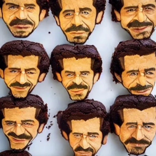 Image similar to a bunch of brownies forming to look like robert downey jr.