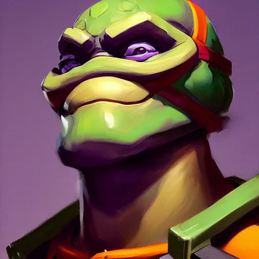 Image similar to Greg Manchess portrait painting of Donatello of TMNT as Overwatch character, medium shot, asymmetrical, profile picture, Organic Painting, sunny day, Matte Painting, bold shapes, hard edges, street art, trending on artstation, by Huang Guangjian and Gil Elvgren and Sachin Teng