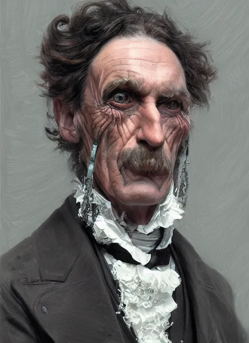 Prompt: close up crook victorian character, by sabbas apterus, by donato giancola