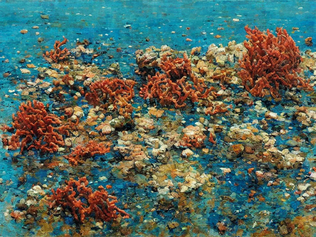 Image similar to sea and corals, denis sarazhin, oil on canvas