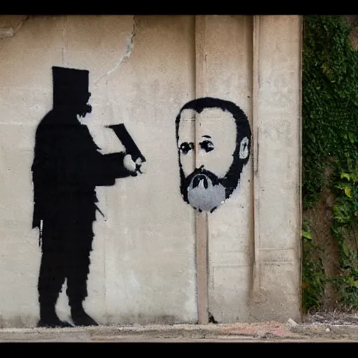 Image similar to banksy, georgian bearded king graffiti, real life, sharp focus