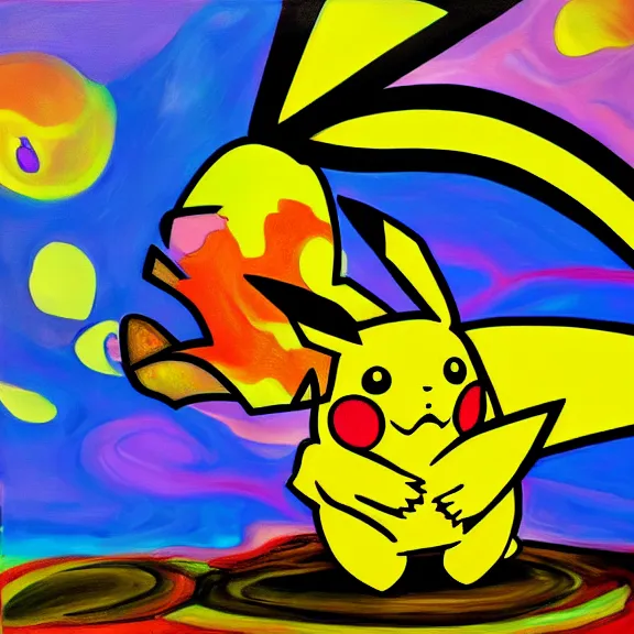 Prompt: pikachu on acid, oil on canvas, painting, 4k