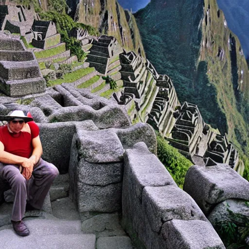 Prompt: Pablo Neruda in Macchu Picchu