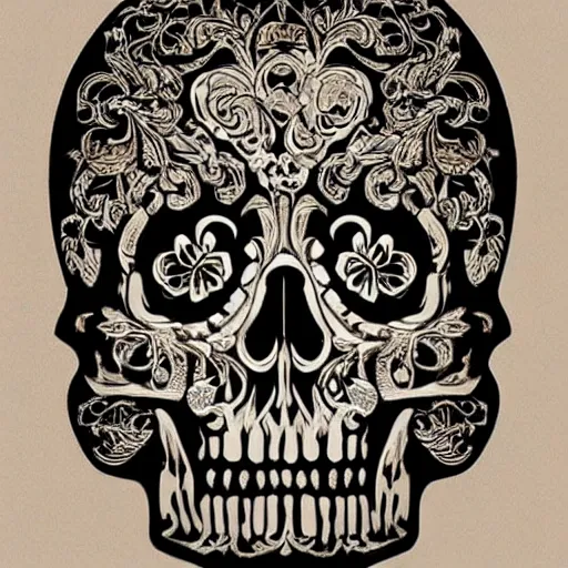 Image similar to a beautiful photo of a ornate and intricate rococo skull