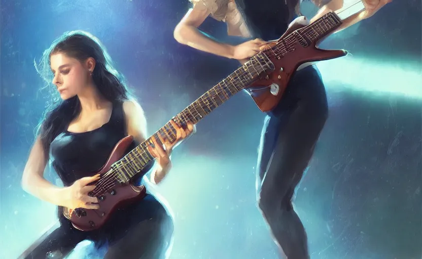 Image similar to rockstar girl playing electric guitar on stage. by edward robert hughes, by konstantin razumov, by william - adolphe bouguerea, by artgerm, pixar, artstation trending, concept art, digital art, digital painting, dramatic lighting, sharp focus, highly detailed, vxf movie, cinematic