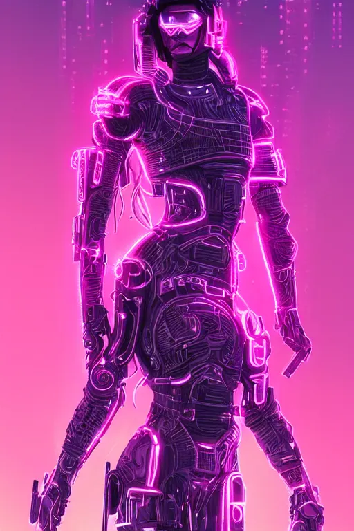 Image similar to beautiful cottagecore cyberpunk synthwave warrior, intricate, elegant, concept art, smooth, sharp, focus, pink neon lights, futuristic, cgsociety, in the style of artstation