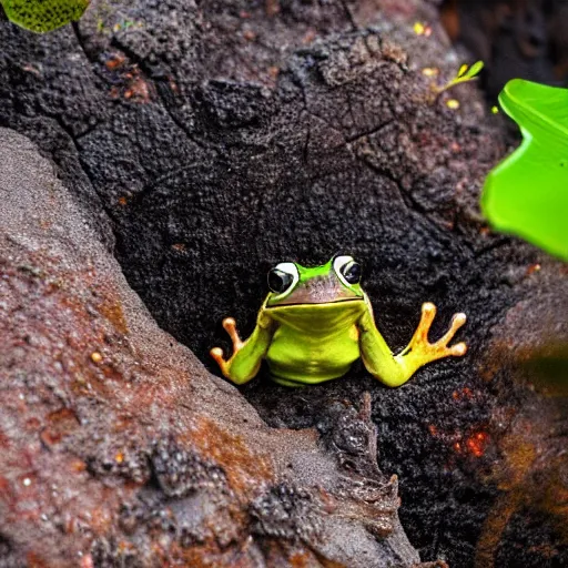 Image similar to screaming frog splits a lava lake