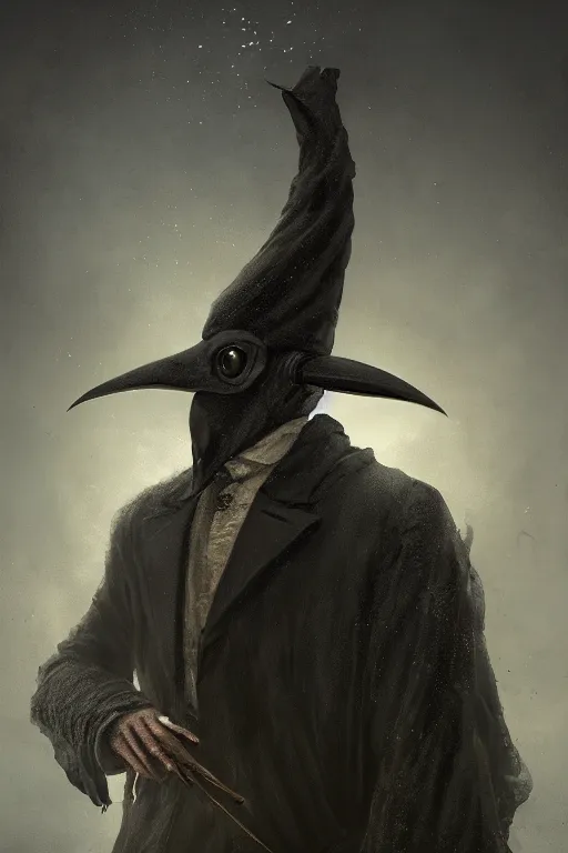 Image similar to A fancy portrait of a 1300's Plague Doctor with a beak mask by Greg Rutkowski, Sung Choi, Mitchell Mohrhauser, Maciej Kuciara, Johnson Ting, Maxim Verehin, Peter Konig, Bloodborne, 8k photorealistic, cinematic lighting, HD, high details, dramatic, dark atmosphere, trending on artstation