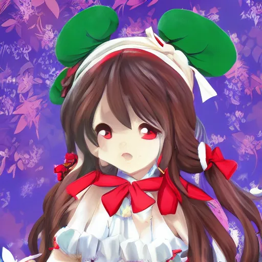 Image similar to a clipstudio of reimu in the jungle wearing bonnet