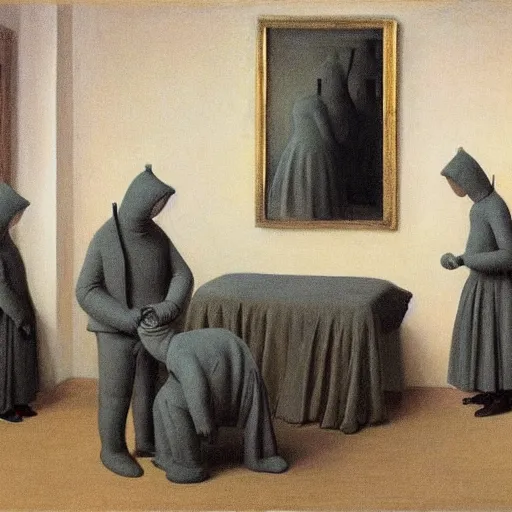 Image similar to crowd of tardigrades in style of vilhelm hammershoi