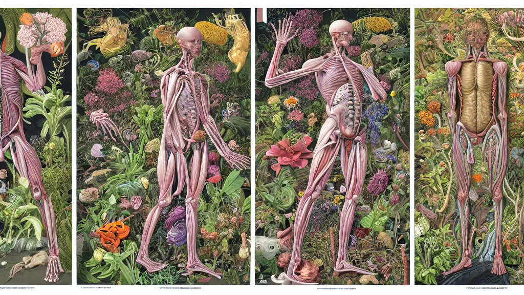 Prompt: highly detailed illustration of a human anatomy body with all the known species of plants and flowers by juan gatti, by moebius!, by oliver vernon, by joseph moncada, by damon soule, by manabu ikeda, by kyle hotz, by dan mumford, by kilian eng