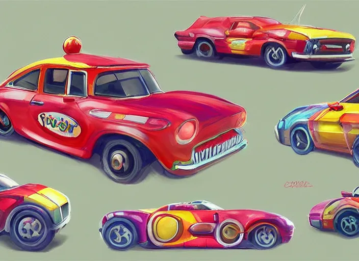 Image similar to concept design of cute candy cars for a aaa game, must be made by types of candy the car, oil painting by eren arik and jama jurabaev, extremely detailed, brush hard, artstation, high quality, brush stroke