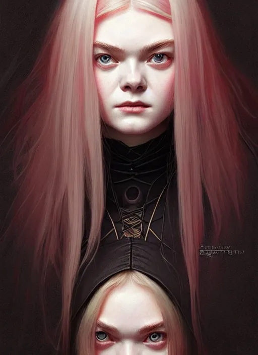 Image similar to symmetry!! portrait of elle fanning as a ninja, horror, fashion, dark!! intricate, elegant, highly detailed, digital painting, artstation, concept art, smooth, sharp focus, illustration, art by artgerm and greg rutkowski and alphonse mucha