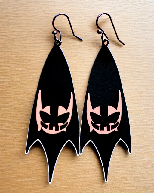 Image similar to spooky cartoon bat, 2 d lasercut earrings,