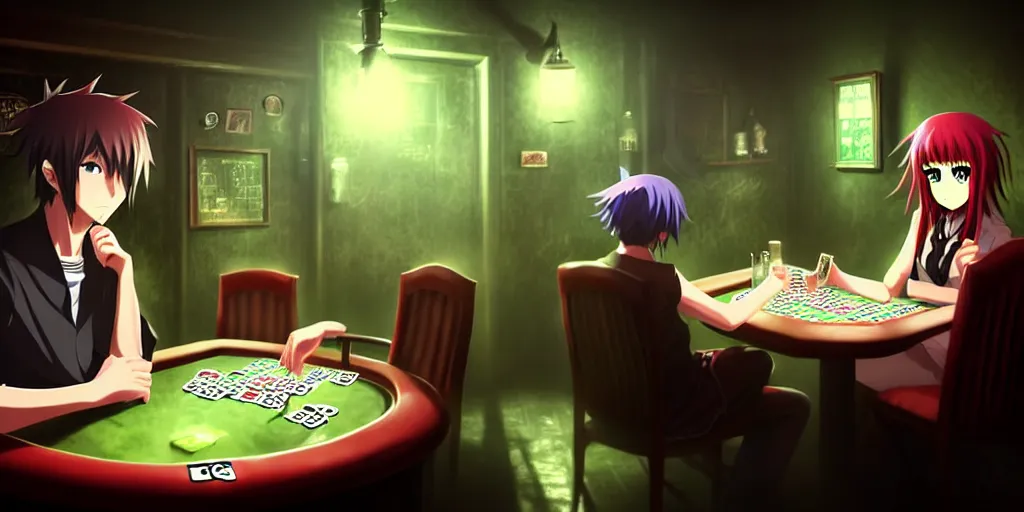 Anime character playing poker in kakegurui uniform on Craiyon