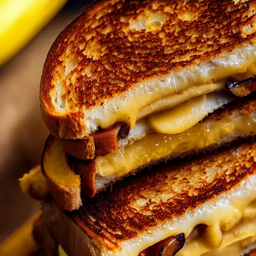 Image similar to a 5 0 mm macro shot of a banana and bean grilled cheese sandwich