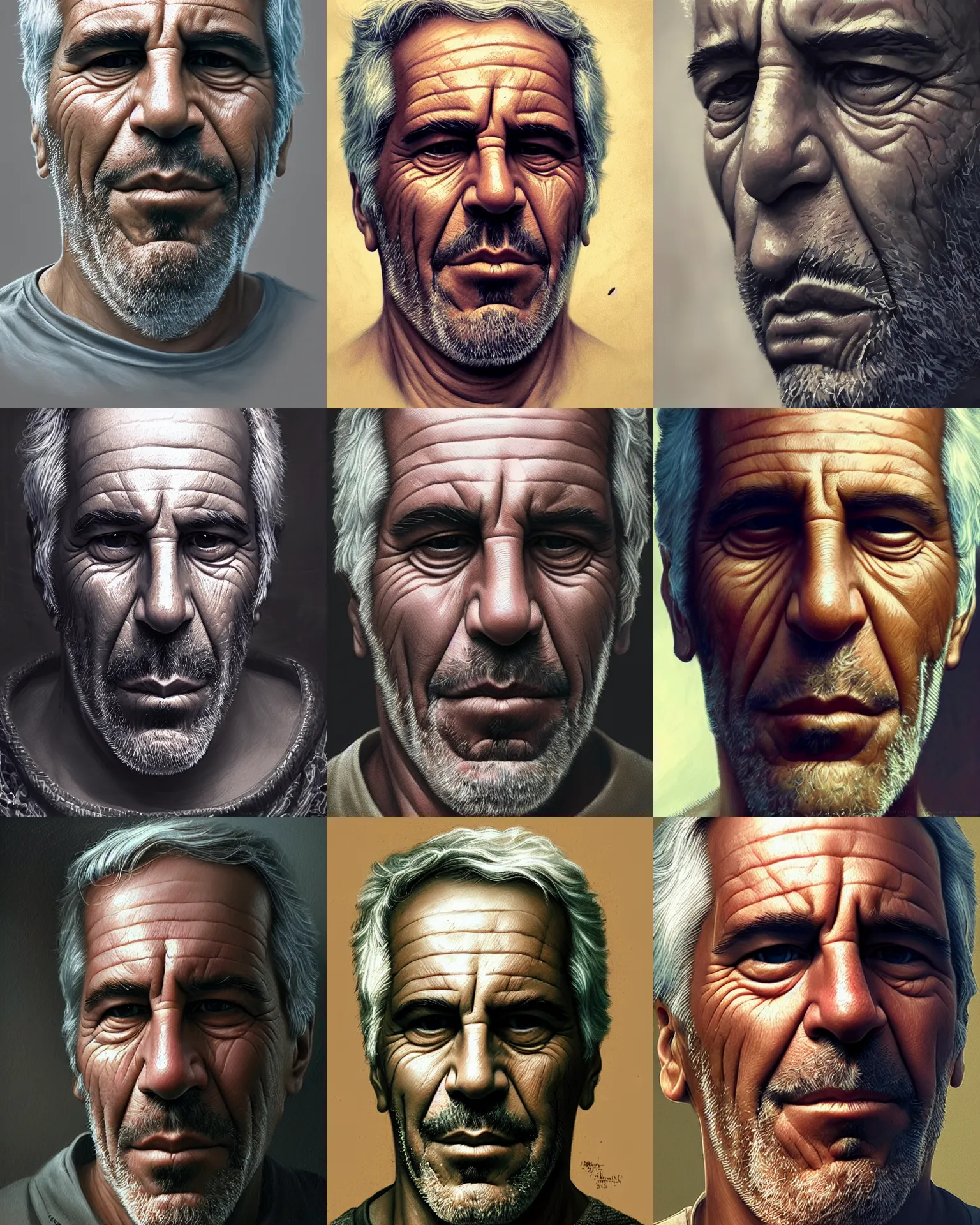 Prompt: wise old man jeffrey epstein, beautiful face, highly detailed face, close-up, fantasy art, male art, in the style of greg rutkowski, illustration, epic, fantasy, intricate, hyper detailed, artstation, concept art, smooth, sharp focus, ray tracing