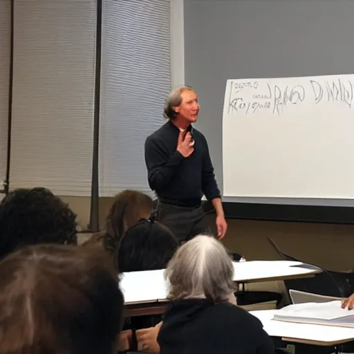 Prompt: ray dalio teaching a class of students, realistic