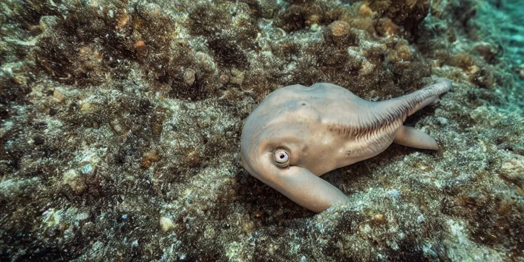 Prompt: a close-up photo of a newly discovered sea creature, cute, trending photo, national geographic footage