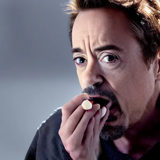 Image similar to Robert Downy Jr. eating a donut, 4k