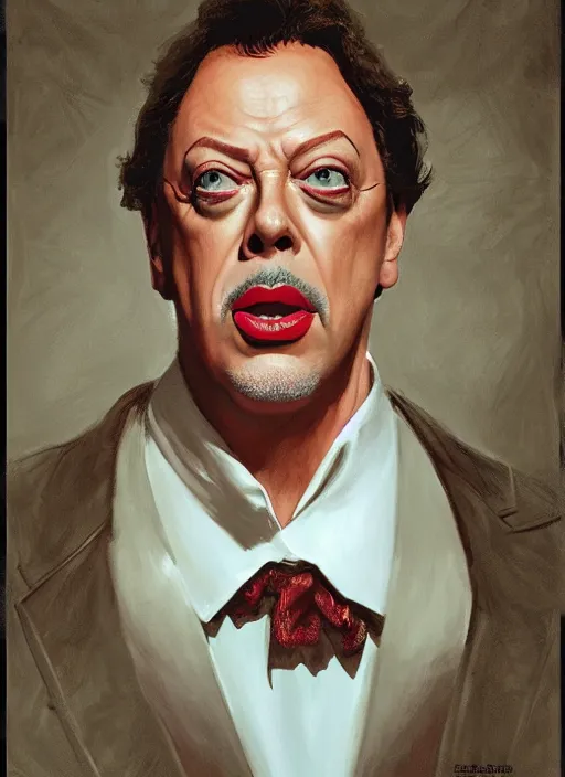 Image similar to portrait of tim curry as wadsworth in clue ( 1 9 8 5 ), highly detailed, centered, solid color background, digital painting, artstation, concept art, smooth, sharp focus, illustration, jason edmiston, donato giancola, joseph christian leyendecker, les edwards, ed repka, wlop