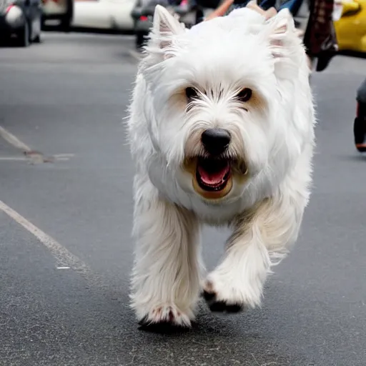 Prompt: giant westie rampaging through Seattle