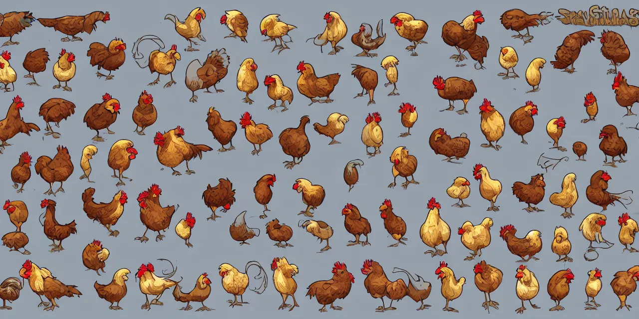 game asset sheet, 2 d sprite, chickens young old | Stable Diffusion ...