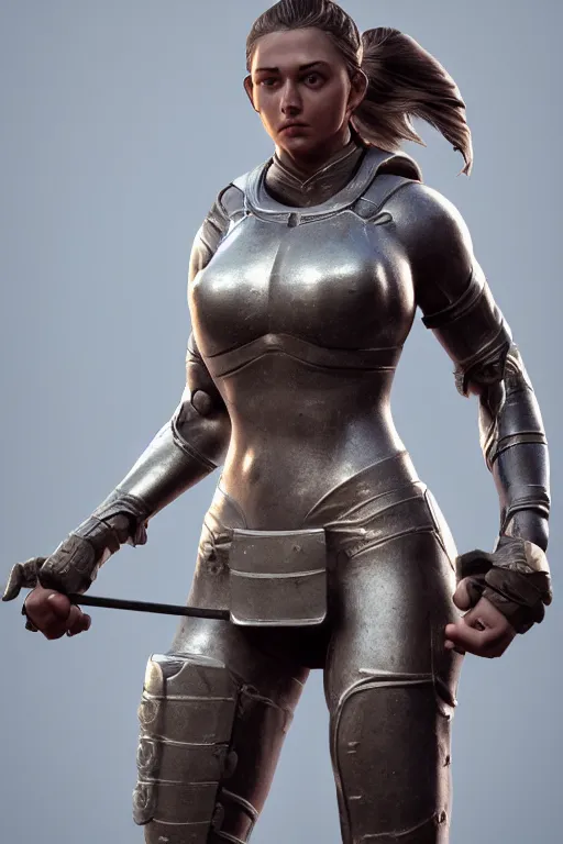 Image similar to a highly detailed sculpt of athletic girl in armor, cinematic light, featured on artstation, octane render, path tracing, sharp focus, 4 k