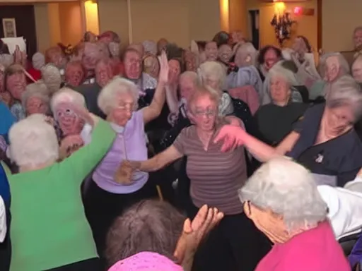 Prompt: a nursing home mosh pit