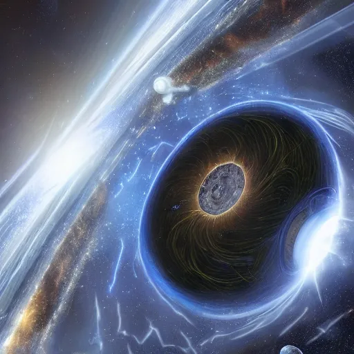 Image similar to a space station in front of a wormhole