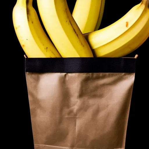 Prompt: a OPAQUE bag containing a banana, black background