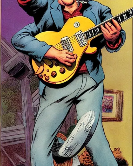 Image similar to garfield ( shredding on a gibson les paul, art by glenn fabry and frank frazetta )