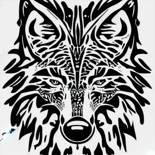 Prompt: laser cut animal vector image of a wolf wildlife stencils - forest landscape