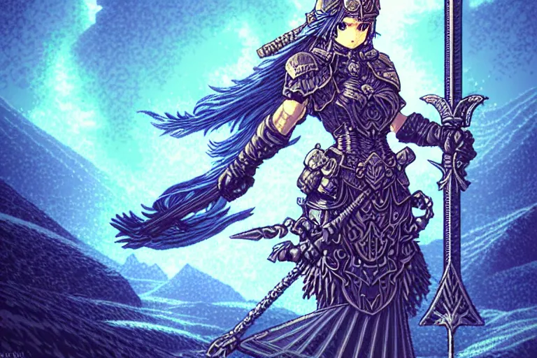 Image similar to valkyrie profile, beautiful detailed pixelart by albertov, intricate details, beautiful, dithered gradients, volumetric lighting, cgsociety, artstation, smooth, sharp focus, 2 d illustration, amazing art by dan mumford