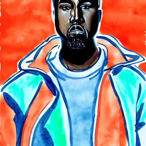 Image similar to a full body drawing of Kanye West in the style of Neon Genesis Evangelion, watercolor, animation, concept art