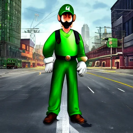 Prompt: luigi in the gta 4 loading screen ( high detailed )